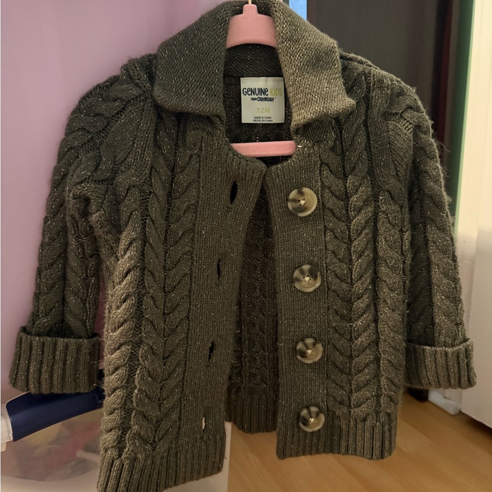 Green Cable Knit Jacket with Ribbed Cuffs